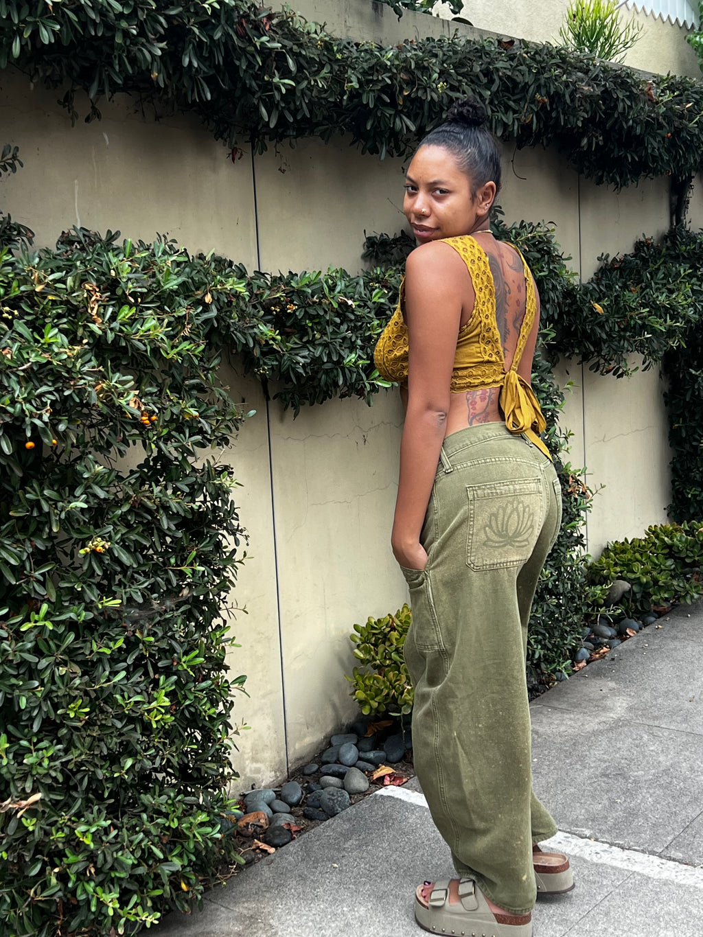 Green Vintage Denim Lowtuz Pants